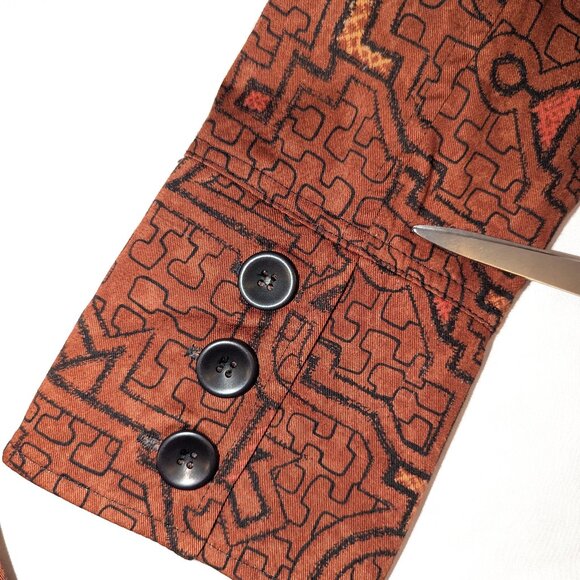 Peruvian Connection | Art-to-Wear Tribal Blazer Jacket Rust Orange Brown | Small - Picture 15 of 16